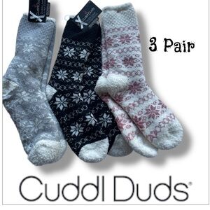 3 PAIR Lounge Crew Sock Snowflake Faux Shearling Lined Shoe Size 4-10